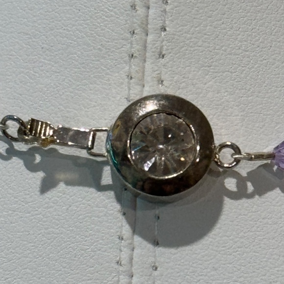 Vtg Necklaces Set Glass Lilac Pebbled And Glass Sea Blue Natural Crystal Quartz - Picture 7 of 12